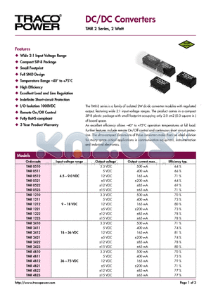 TMR0521 datasheet - DC/DC Converters