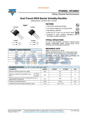 VIT4060C datasheet - Dual Trench MOS Barrier Schottky Rectifier