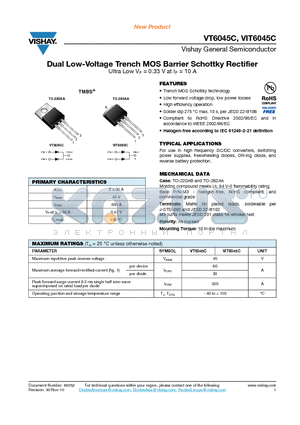 VIT6045C datasheet - Dual Low-Voltage Trench MOS Barrier Schottky Rectifier