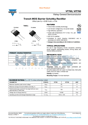 VIT760 datasheet - Trench MOS Barrier Schottky Rectifier