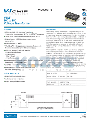 VIV0005TFJ datasheet - DC to DC Voltage Transformer