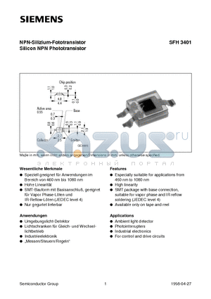 SFH3401 datasheet - NPN-Silizium-Fototransistor Silicon NPN Phototransistor