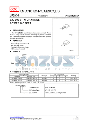 UF3N30 datasheet - 3A, 300V N-CHANNEL POWER MOSFET