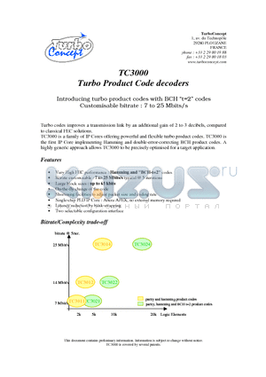 TC3011 datasheet - Turbo Product Code decoders