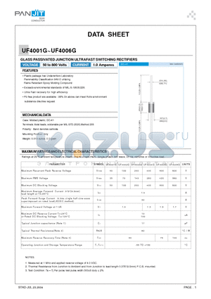 UF4001G datasheet - GLASS PASSIVATED JUNCTION ULTRAFAST SWITCHING RECTIFIERS