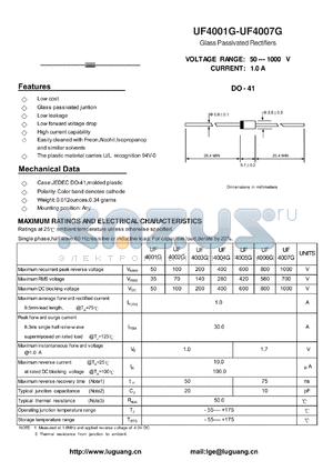 UF4001G datasheet - Glass Passivated Rectifiers