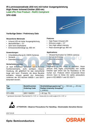 SFH4350 datasheet - High Power Infrared Emitter (850 nm)