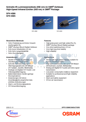 SFH4500 datasheet - Schnelle IR-Lumineszenzdiode (950 nm) im SMR-Gehuse High-Speed Infrared Emitter (950 nm) in SMR Package