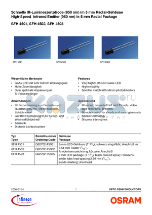 SFH4502 datasheet - Schnelle IR-Lumineszenzdiode (950 nm) im 5 mm Radial-Gehuse