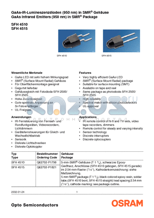 SFH4510 datasheet - GaAs Infrared Emitters (950 nm) in SMR^ Package