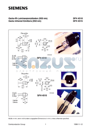 SFH4515 datasheet - GaAs-IR-Lumineszenzdioden 950 nm GaAs Infrared Emitters 950 nm