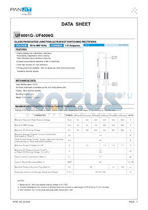 UF4002G datasheet - GLASS PASSIVATED JUNCTION ULTRAFAST SWITCHING RECTIFIERS