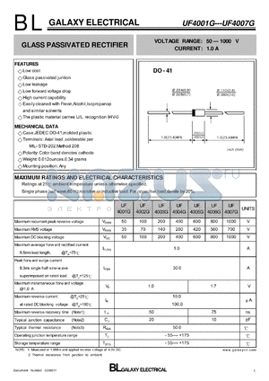 UF4002G datasheet - GLASS PASSIVATED RECTIFIER