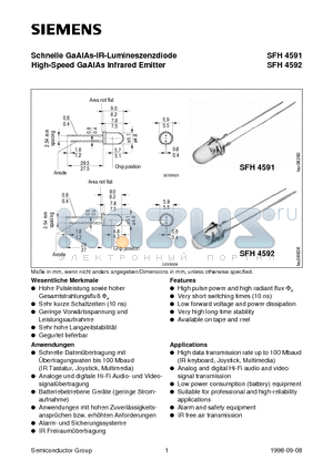 SFH4592 datasheet - Schnelle GaAlAs-IR-Lumineszenzdiode High-Speed GaAlAs Infrared Emitter