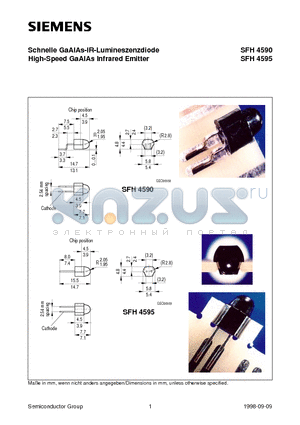 SFH4595 datasheet - Schnelle GaAlAs-IR-Lumineszenzdiode High-Speed GaAlAs Infrared Emitter