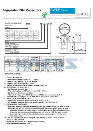 RWSF103-275T2 datasheet - Segmented Film Capacitors