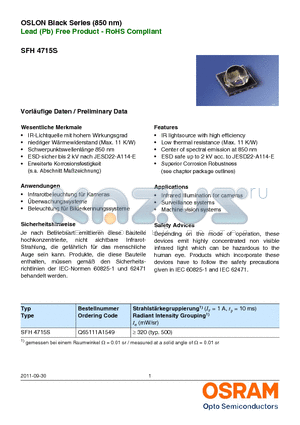 SFH4715S datasheet - OSLON Black Series (850 nm)