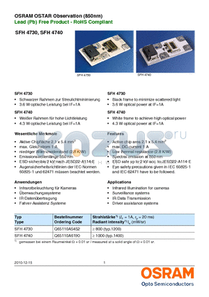 SFH4730 datasheet - OSRAM OSTAR Observation (850nm)