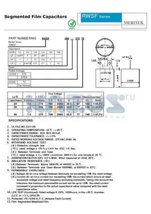 RWSF105-275T2 datasheet - Segmented Film Capacitors