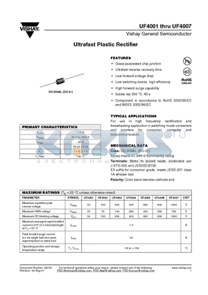 UF4003 datasheet - Ultrafast Plastic Rectifier