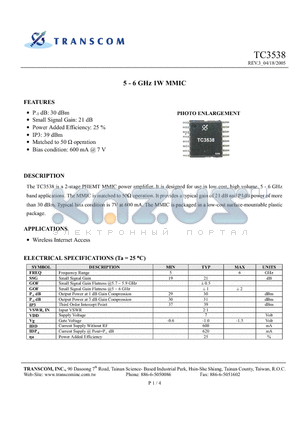 TC3538 datasheet - 5 - 6 GHz 1W MMIC
