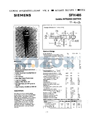 SFH485 datasheet - GaAlAs INFRARED EMITTER