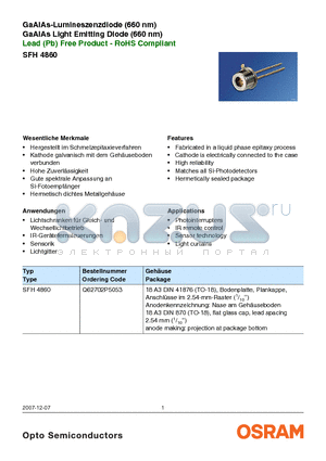 SFH4860 datasheet - GaAlAs-Lumineszenzdiode (660 nm)