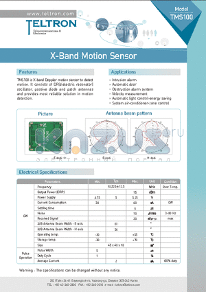TMS100 datasheet - microwave motion sensor