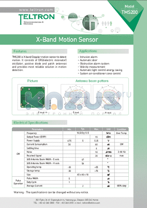 TMS200 datasheet - microwave motion sensor