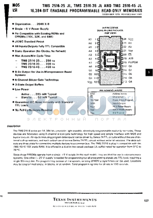 TMS2516-25 datasheet - 16,384-BIT ERASABLE PROGRAMMABLE READ-ONLY MEMORIES