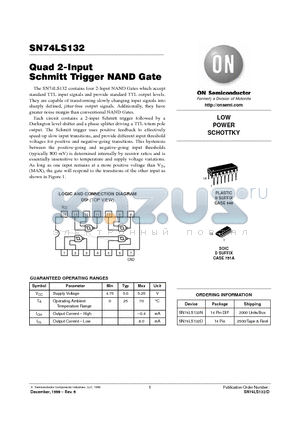 SN74LS132 datasheet - LOW POWER SCHOTTKY