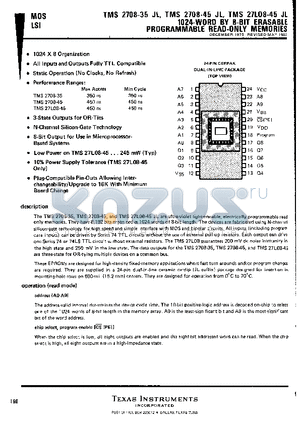 TMS2708-45 datasheet - 1024-WORD BY 8-BIT ERASABLE PROGRAMMABLE READ-ONLY MEMORIES