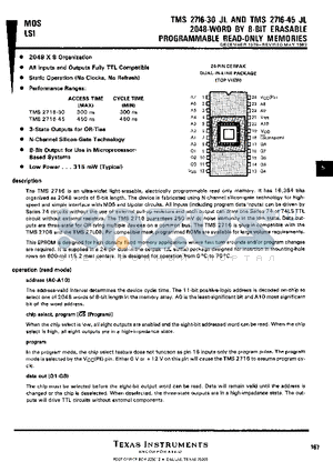 TMS2716-30JL datasheet - 2048-WORD BY 8-BIT ERASABLE PROGRAMMABLE READ-ONLY MEMORIES