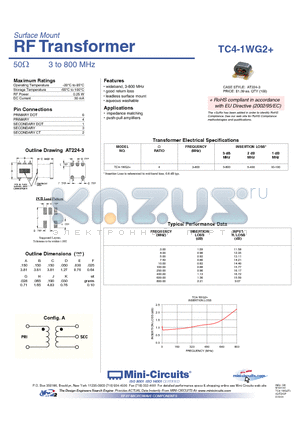 TC4-1WG2+ datasheet - RF Transformer