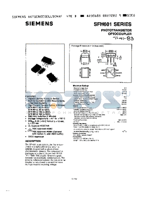 SFH601-1 datasheet - PHOTOTRANSISTOR OPTOCOUPLER