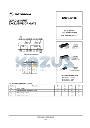 SN74LS136D datasheet - QUAD 2-INPUT EXCLUSIVE OR GATE