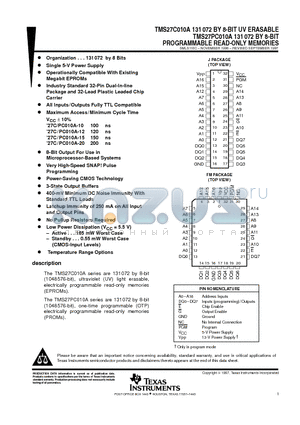 TMS27C010A datasheet - PROGRAMMABLE READ-ONLY MEMORIES