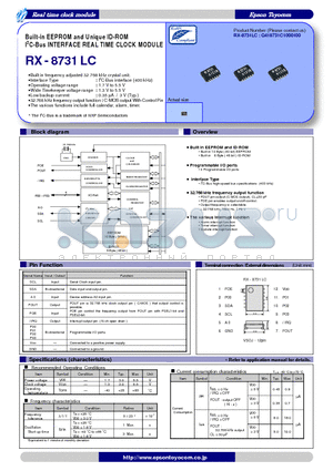 RX-8731LC datasheet - I2C-Bus INTERFACE REAL TIME CLOCK MODULE