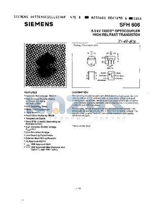 SFH606 datasheet - 5.3KV TRIOS OPTOCOUPLER HIGH REL/FAST TRANSISTOR