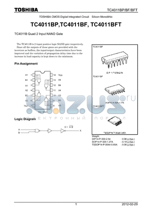 TC4011BFT_12 datasheet - TC4011B Quad 2 Input NAND Gate