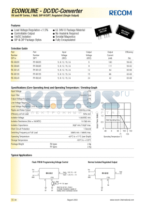 RX0509S datasheet - ECONOLINE - DC/DC - CONVERTER