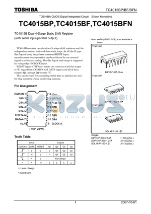 TC4015BFN datasheet - Dual 4-Stage Static Shift Register(with serial input/parallel output)