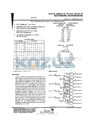 SN74LS145N3 datasheet - BCD-TO-DECIMAL DECODERS/DRIVERS