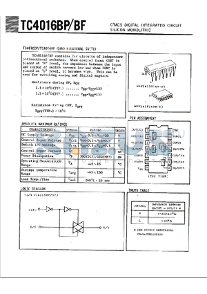 TC4016BP datasheet - C2MOS DIGITAL INTERGRATED CIRCUIT SILICON MONOLITHIC