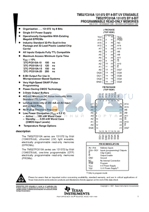 TMS27PC010A datasheet - PROGRAMMABLE READ-ONLY MEMORIES