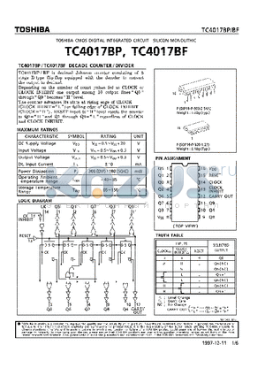 TC4017BF datasheet - DECADE COUNTER/DIVIDER