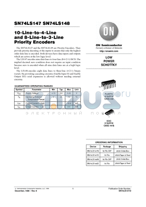 SN74LS147 datasheet - LOW POWER SCHOTTKY