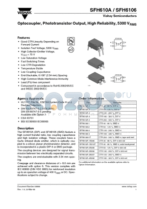 SFH6106-1 datasheet - Optocoupler, Phototransistor Output, High Reliability, 5300 VRMS