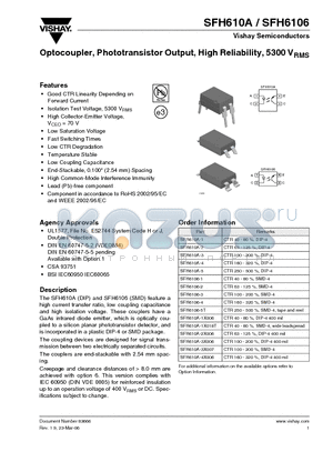 SFH6106-4 datasheet - Optocoupler, Phototransistor Output, High Reliability, 5300 VRMS