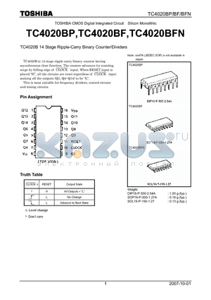 TC4020BFN datasheet - 14 Stage Ripple-Carry Binary Counter/Dividers